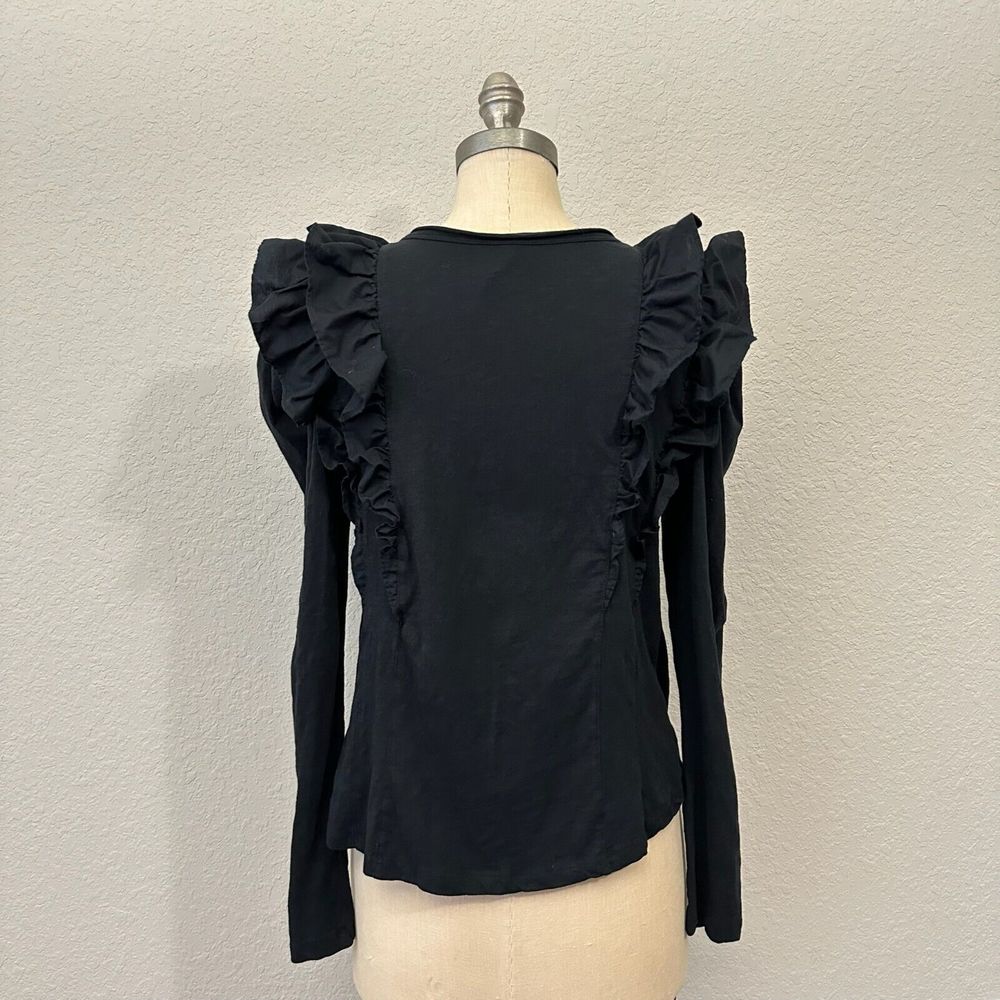 ANTHROPOLOGIE Long Sleeve Black Ruffled V-Neck Top - Picture 7 of 11